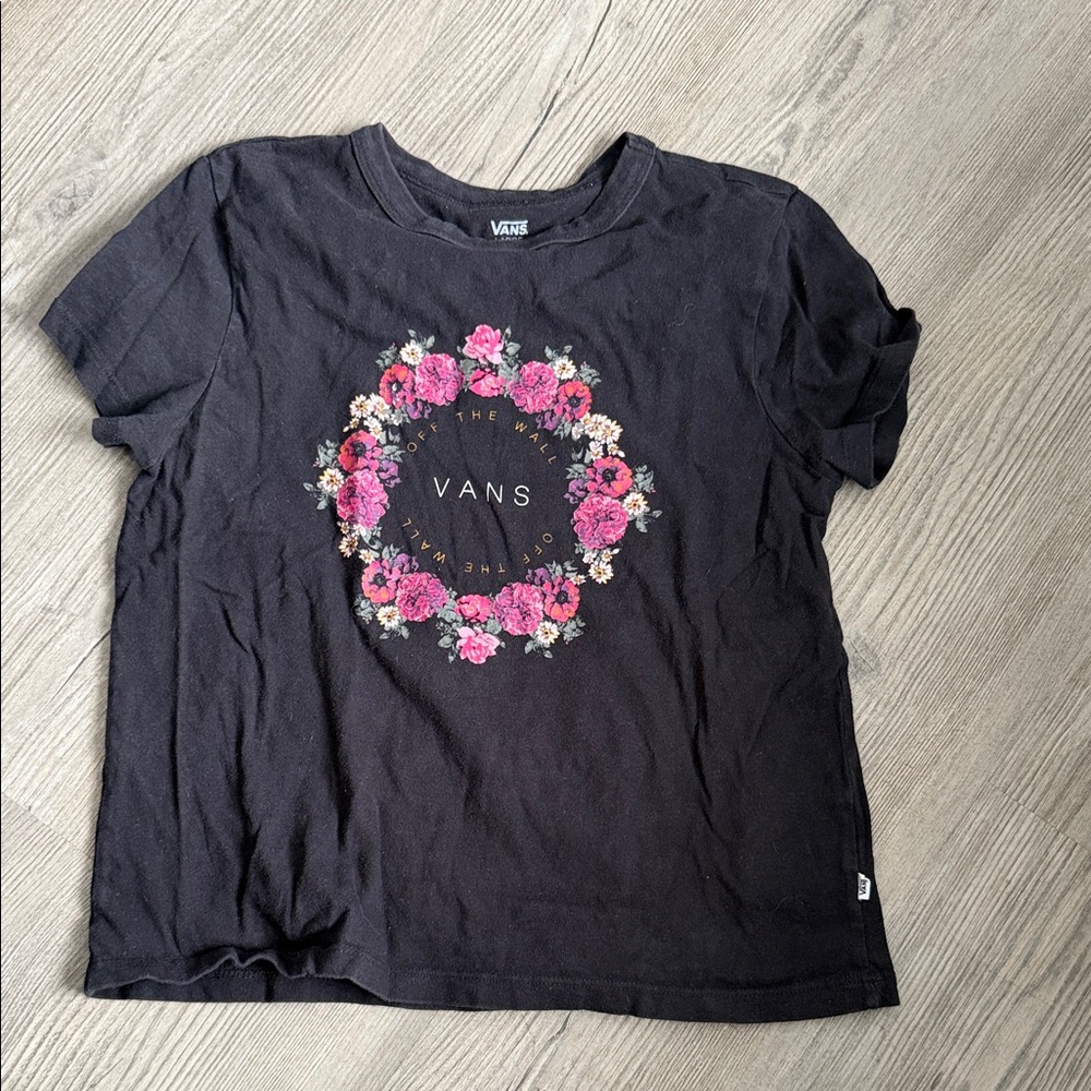 Vans Black Tee with Pink Floral Design